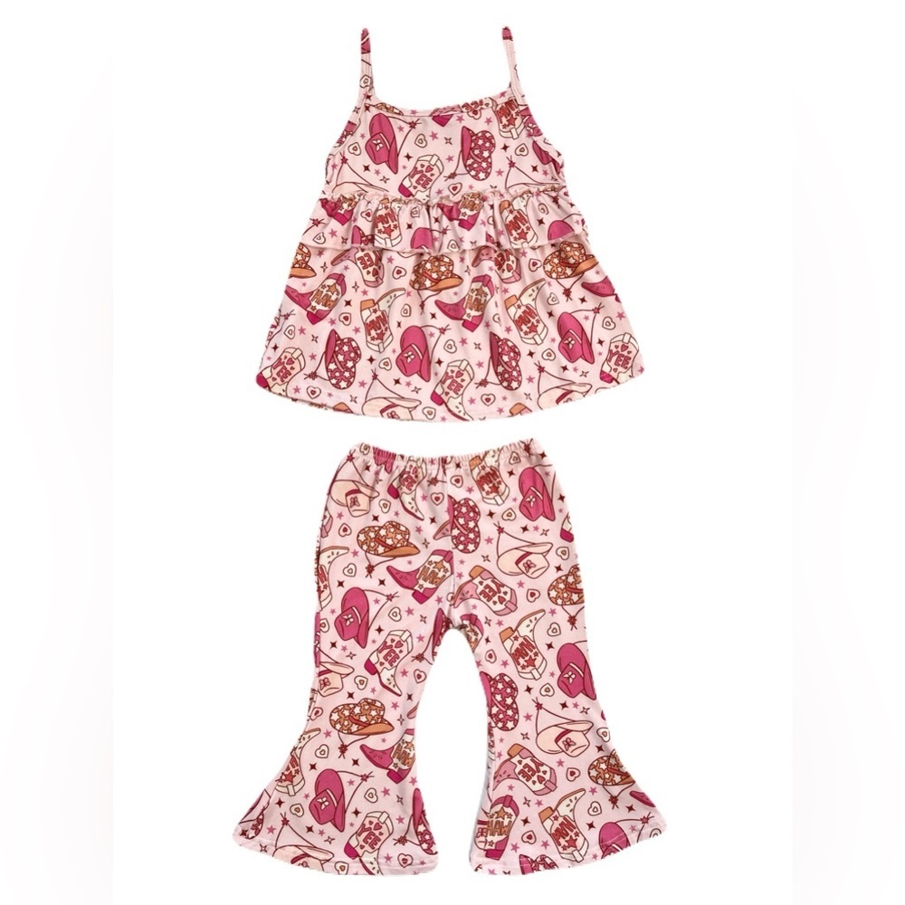 🇨🇦 Little Eyes Kids Bamboo Outfit Set Western Cowgirl Tank Top & Flared Pants